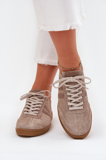 Suède lage damessportschoenen Zazoo N1068 zandkleur 2