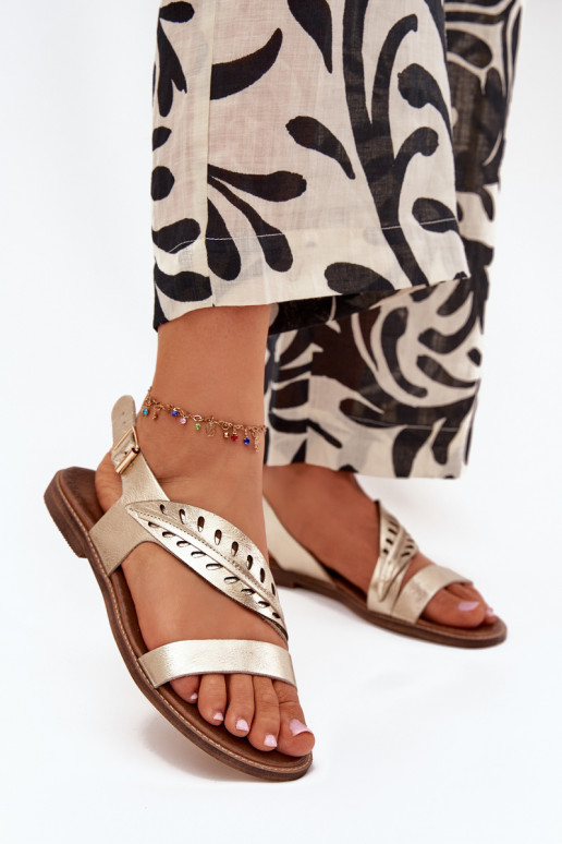 Dames sandalenOpturalnej Skóry met brede hakken Zazoo 3564 gouden kleur Dames sandalenOpturalnej Skóry met brede hakken Zazoo 3564 gouden kleur