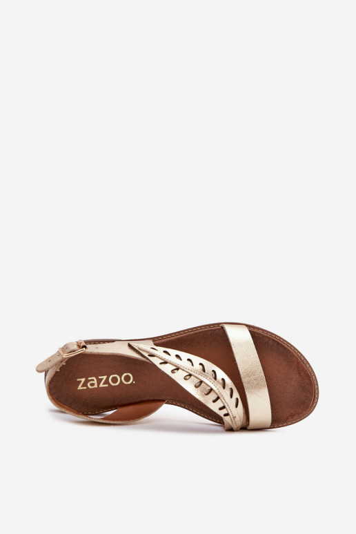 Dames sandalenOpturalnej Skóry met brede hakken Zazoo 3564 gouden kleur Dames sandalenOpturalnej Skóry met brede hakken Zazoo 3564 gouden kleur