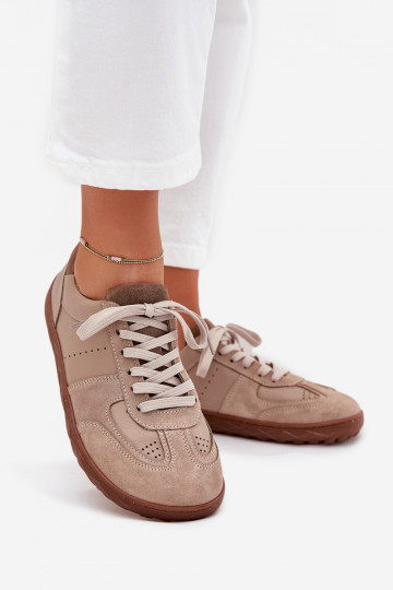 Leren dames Barefoot schoenen Zazoo N1277S2, zandkleur