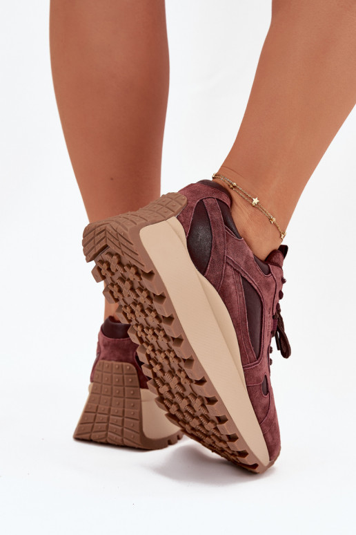 Leer Sneakers model schoenen met platform Dames Big Star SS274625 HI-POLY SYSTEM bordeaux Leer Sneakers model schoenen met platform Dames Big Star SS274625 HI-POLY SYSTEM bordeaux