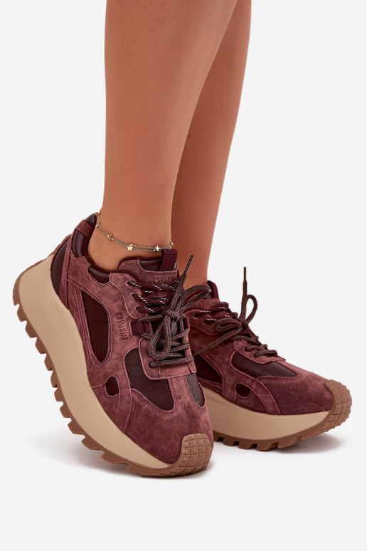 Leer Sneakers model schoenen met platform Dames Big Star SS274625 HI-POLY SYSTEM bordeaux Leer Sneakers model schoenen met platform Dames Big Star SS274625 HI-POLY SYSTEM bordeaux