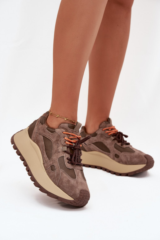 Leer Sneakers model schoenen met platform Dames Big Star SS274627 HI-POLY SYSTEM beige