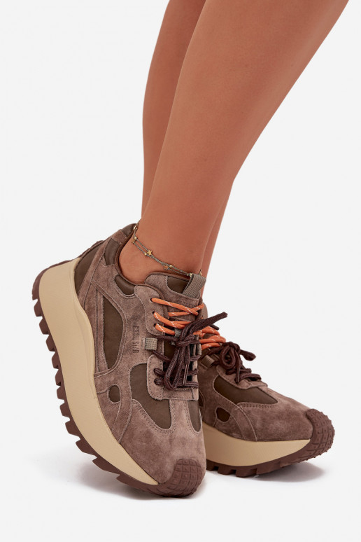 Leer Sneakers model schoenen met platform Dames Big Star SS274627 HI-POLY SYSTEM beige