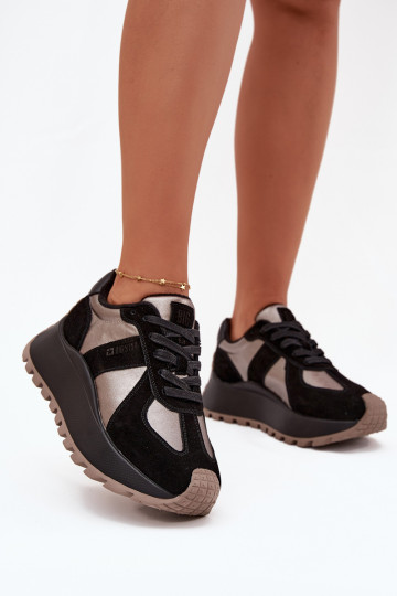 Dames warme suède sneakers met platform Big Star OO274A217 HI-POLY SYSTEM, zwart 2