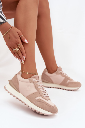 Leren dames sneakers Big Star OO274521 HI-POLY SYSTEM, nude kleur