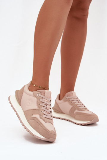 Leren dames sneakers Big Star OO274521 HI-POLY SYSTEM, nude kleur 2
