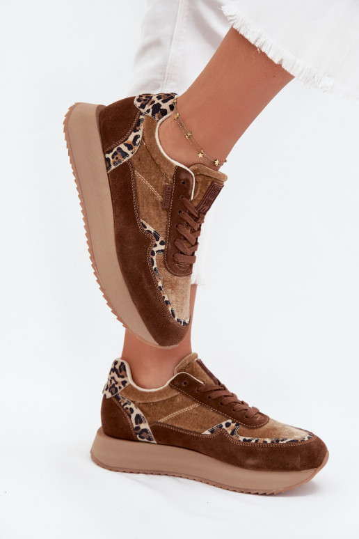 van suède Sneakers model schoenen Dames Big Star OO274A313 HI-POLY SYSTEM bruine kleur met luipaardbontpatronen van suède Sneakers model schoenen Dames Big Star OO274A313 HI-POLY SYSTEM bruine kleur met luipaardbontpatronen