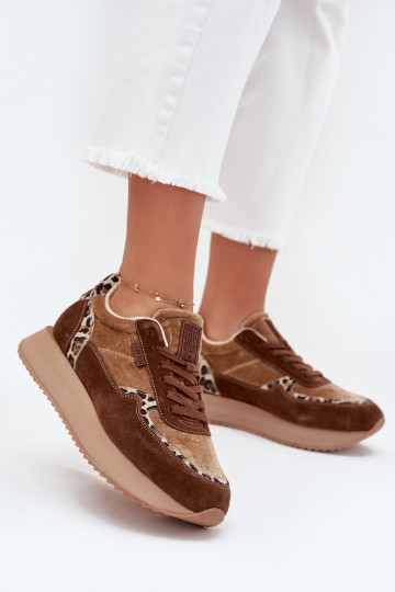 van suède Sneakers model schoenen Dames Big Star OO274A313 HI-POLY SYSTEM bruine kleur met luipaardbontpatronen 2