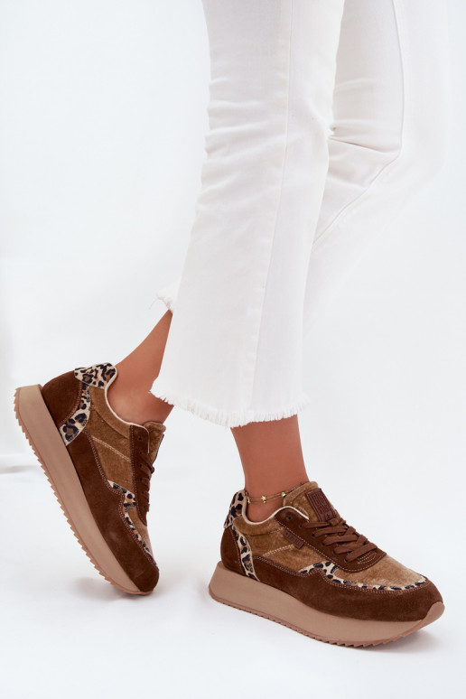 van suède Sneakers model schoenen Dames Big Star OO274A313 HI-POLY SYSTEM bruine kleur met luipaardbontpatronen van suède Sneakers model schoenen Dames Big Star OO274A313 HI-POLY SYSTEM bruine kleur met luipaardbontpatronen