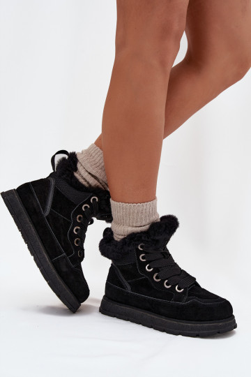 Dames suède sneeuwlaarzen met platform en bont Big Star SS274369, zwart