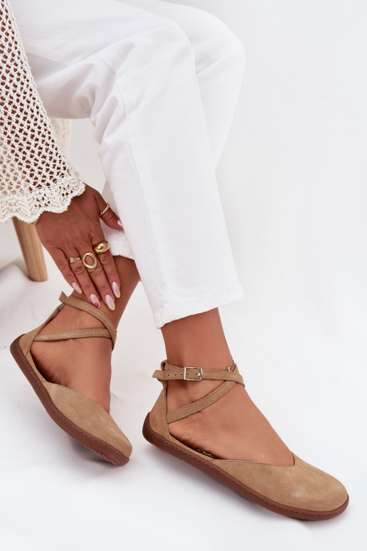 Ballerinas van suède Dames Barefoot Met Strepen Zazoo 191 beige Ballerinas van suède Dames Barefoot Met Strepen Zazoo 191 beige