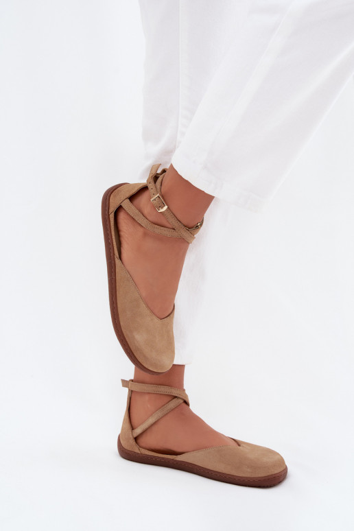 Ballerinas van suède Dames Barefoot Met Strepen Zazoo 191 beige Ballerinas van suède Dames Barefoot Met Strepen Zazoo 191 beige