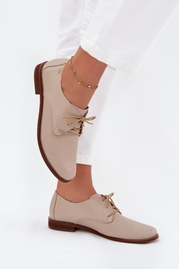 Leer schoenen Dames Elegante stijl met veters Zazoo 4238 beige