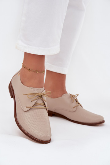 Leer schoenen Dames Elegante stijl met veters Zazoo 4238 beige 2