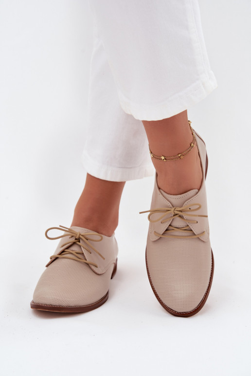 Leer schoenen Dames Elegante stijl met veters Zazoo 4238 beige