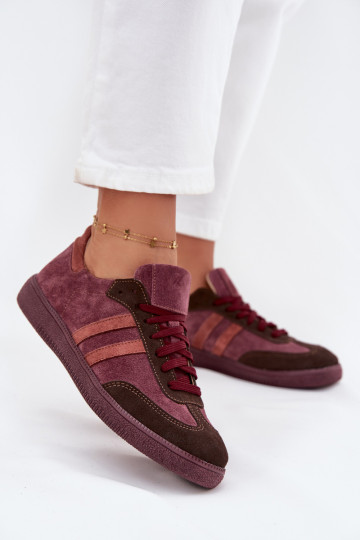 Suède dames lage sneakers Zazoo N1068 bordeaux kleur