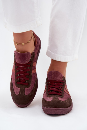 Suède dames lage sneakers Zazoo N1068 bordeaux kleur 2