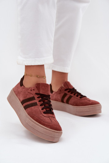 Suède sneakers met platform Zazoo N1068S2 bruine kleur