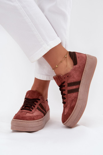 Suède sneakers met platform Zazoo N1068S2 bruine kleur 2