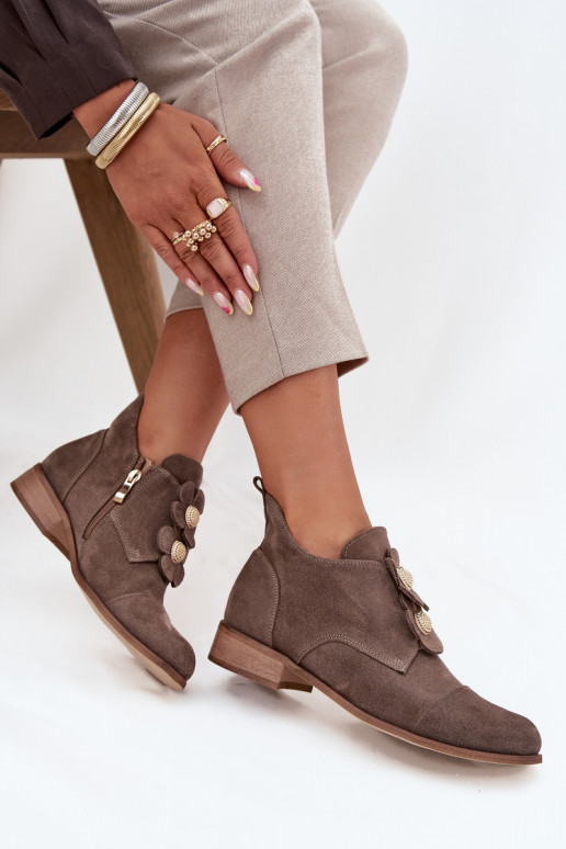 van suède schoenen Dames Met sierlijki met bloemmotievenkami Zazoo 3080 beige