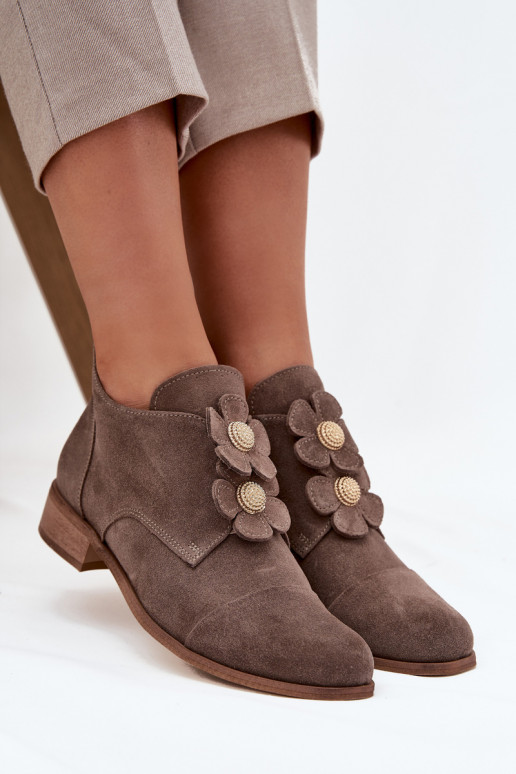 van suède schoenen Dames Met sierlijki met bloemmotievenkami Zazoo 3080 beige