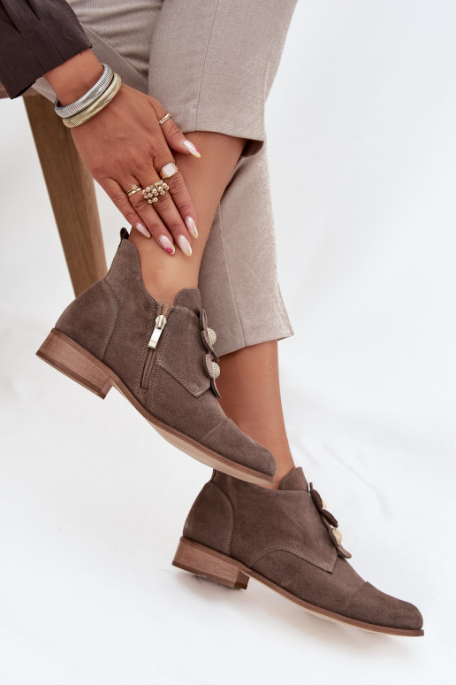 van suède schoenen Dames Met sierlijki met bloemmotievenkami Zazoo 3080 beige