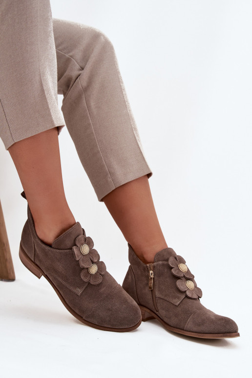 van suède schoenen Dames Met sierlijki met bloemmotievenkami Zazoo 3080 beige