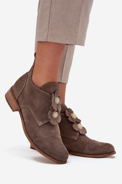 van suède schoenen Dames Met sierlijki met bloemmotievenkami Zazoo 3080 beige