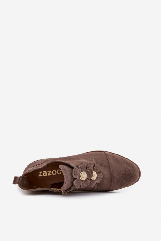 van suède schoenen Dames Met sierlijki met bloemmotievenkami Zazoo 3080 beige