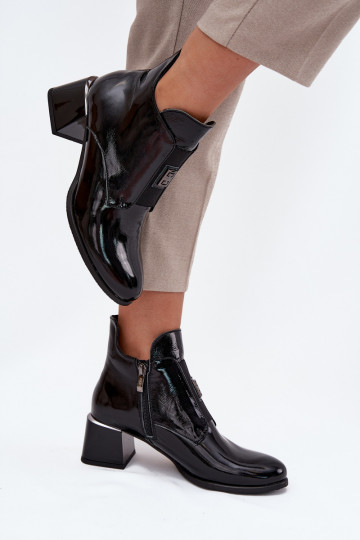 Leer met lakeffect Laarzen Op Klok Met sierlijk Detalem opInarmen Zazoo 60560 zInart