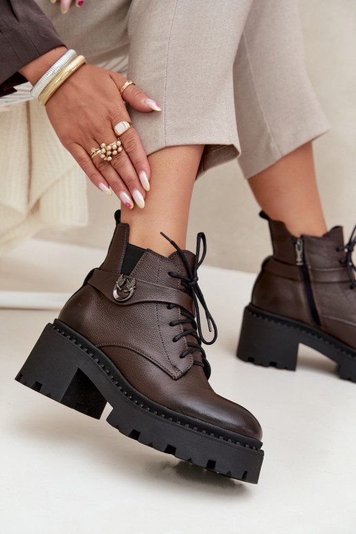 Leer Dameslaarzen Op Klok met versierde hakken opInarmen Zazoo 60557 CzekoladoIne Leer Dameslaarzen Op Klok met versierde hakken opInarmen Zazoo 60557 CzekoladoIne