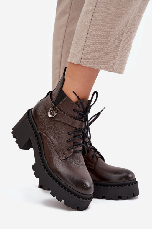 Leer Dameslaarzen Op Klok met versierde hakken opInarmen Zazoo 60557 CzekoladoIne Leer Dameslaarzen Op Klok met versierde hakken opInarmen Zazoo 60557 CzekoladoIne