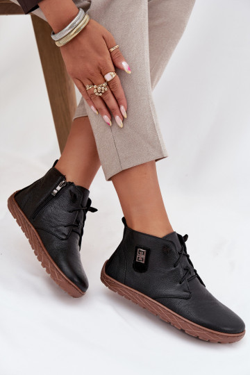 Leren barefoot dames schoenen met decoratieve details Zazoo 30072 zwarte kleur