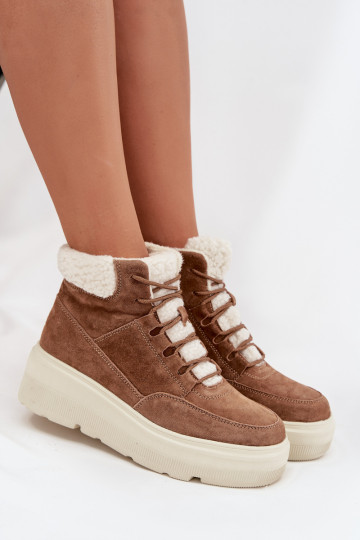 Zamshoe dames sneeuwlaarzen met isolatie en platform Vinceza 95354 bruine kleur