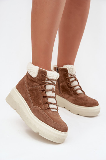 van suède SneeuIn laarzen Dames met opInarming met platform Vinceza 95354 bruine kleur 2