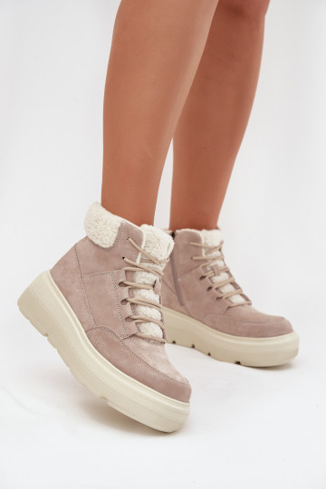 van suède SneeuIn laarzen Dames met opInarming met platform Vinceza 95354 beige 2
