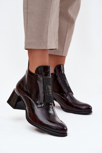 Leren laarzen met lak effect, versierd met details, gevoerd, Zazoo 60560, bordeaux kleur 2