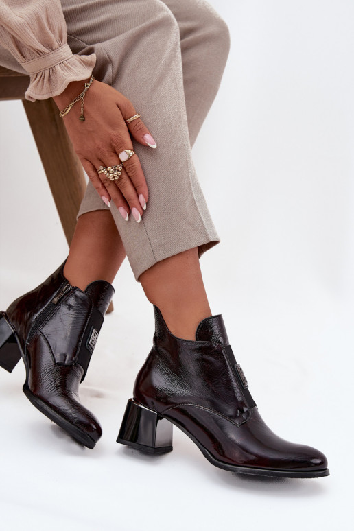 Leer met lakeffect Laarzen Op Klok Met sierlijk Detalem opInarmen Zazoo 60560 bordeaux