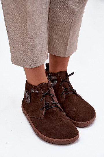 Suède schoenen Barefoot dames met versierde details, Zazoo 30072, chocoladekleur