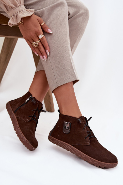 van suède schoenen Barefoot Dames Met sierlijk Detalem Zazoo 30072 CzekoladoIne