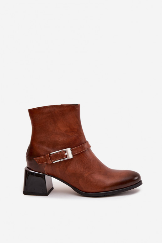 Leer Dameslaarzen met hakken met gespen Zazoo 60562 bruine kleur Leer Dameslaarzen met hakken met gespen Zazoo 60562 bruine kleur