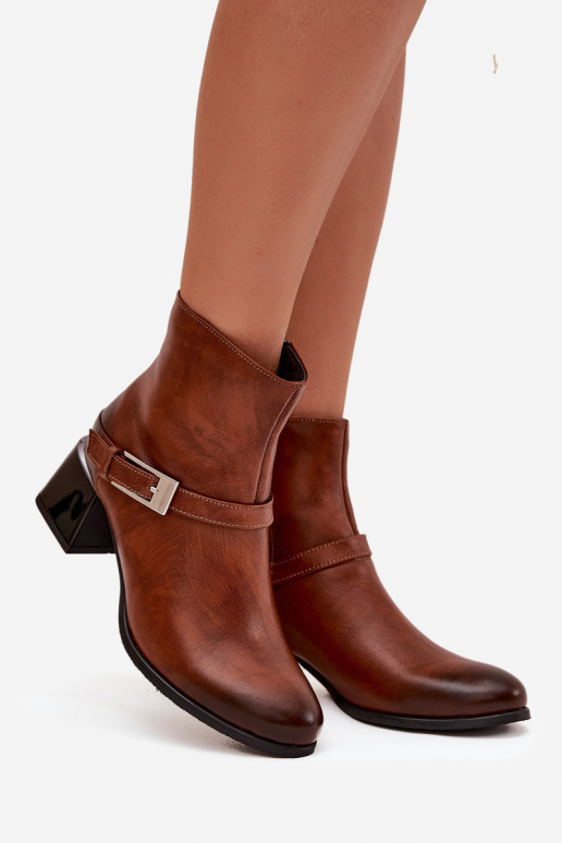 Leer Dameslaarzen met hakken met gespen Zazoo 60562 bruine kleur Leer Dameslaarzen met hakken met gespen Zazoo 60562 bruine kleur