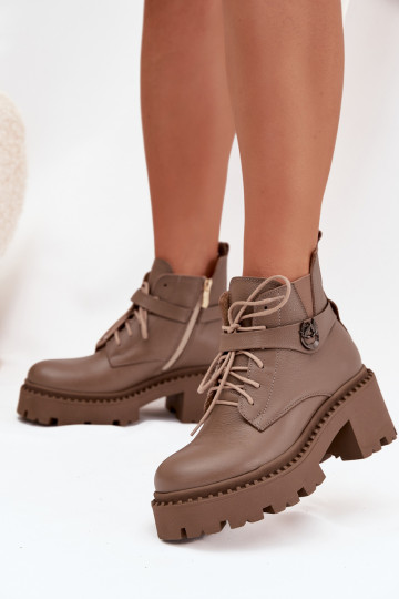 Leer Dameslaarzen Op Klok met versierde hakken opInarmen Zazoo 60557 beige