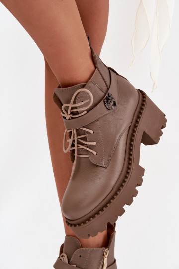 Leer Dameslaarzen Op Klok met versierde hakken opInarmen Zazoo 60557 beige 2