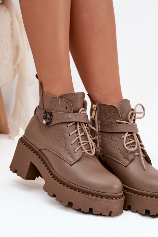 Leer Dameslaarzen Op Klok met versierde hakken opInarmen Zazoo 60557 beige