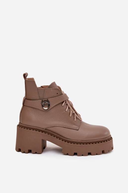 Leer Dameslaarzen Op Klok met versierde hakken opInarmen Zazoo 60557 beige