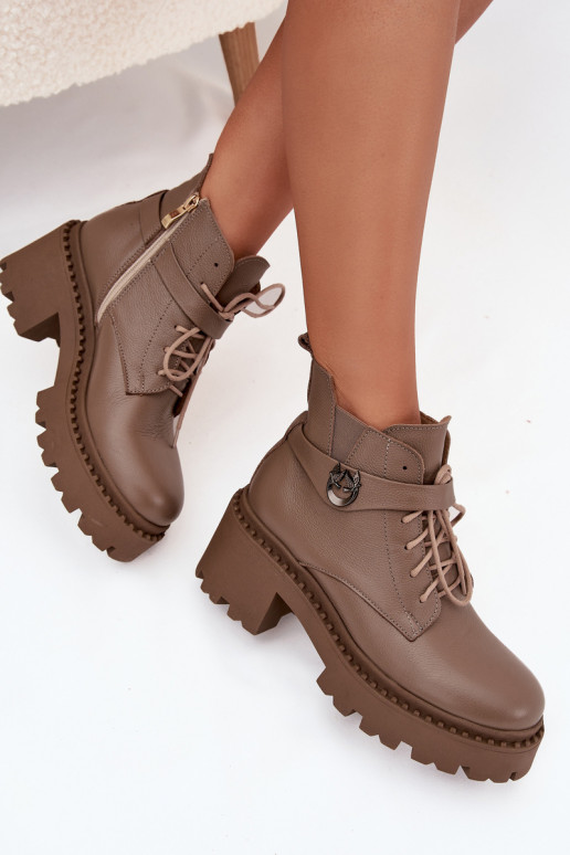 Leer Dameslaarzen Op Klok met versierde hakken opInarmen Zazoo 60557 beige