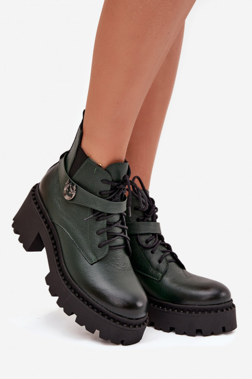 Leer Dameslaarzen Op Klok met versierde hakken opInarmen Zazoo 60557 kaki kleuren