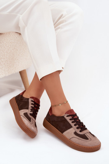 Leer van suède Sneakers model schoenen Barefoot Dames Zazoo N1277 bruine kleur